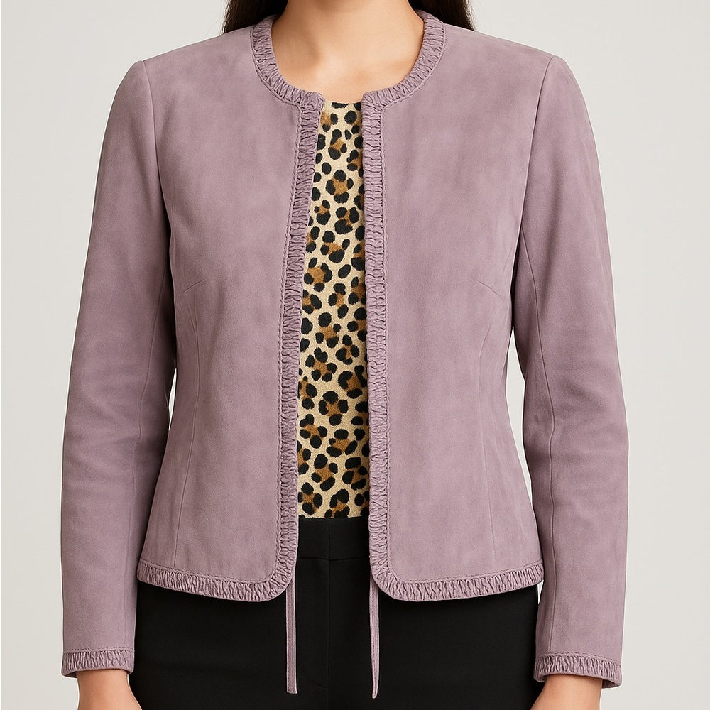 Vintage Escada Women’s Jacket Size US 14 100% Goat Leather Suede Luxury Designer
